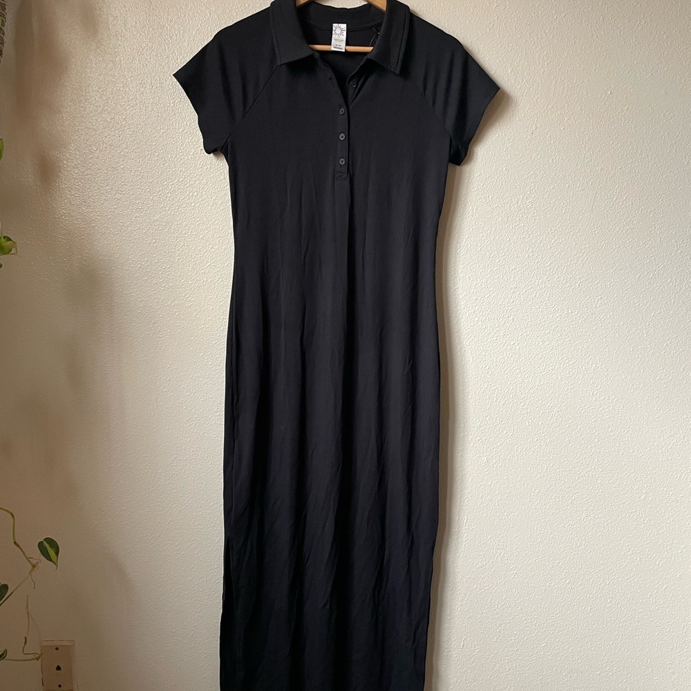 aerie Black Polo Maxi Dress with Side Slit - Picture 4 of 6